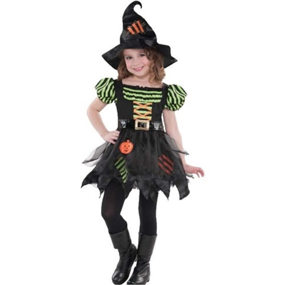 Kids Witch Costume with Hat - Black and Green